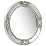 Miroir Baroque Argenté — Cadre Orné — Vase Bois Verre