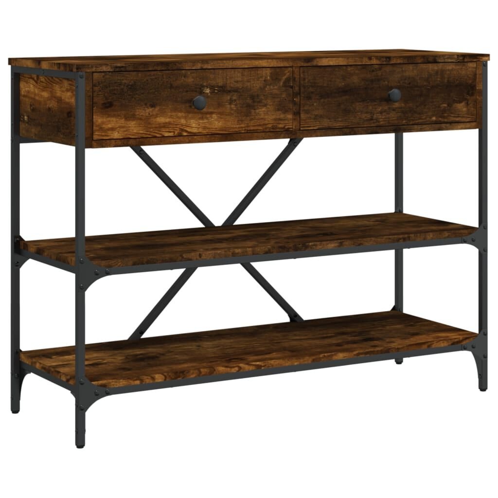 Console Chêne Fumé – Deux Tiroirs et Structure Acier