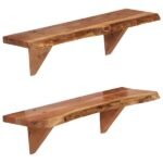 Étagère Bois Massif Acacia — Lot de 2 XL — Vase Bois Verre