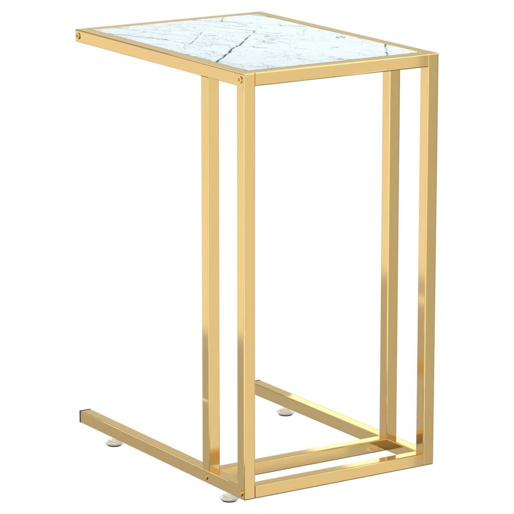 Table d&rsquo;Appoint Marbre et Métal Doré – Forme en C