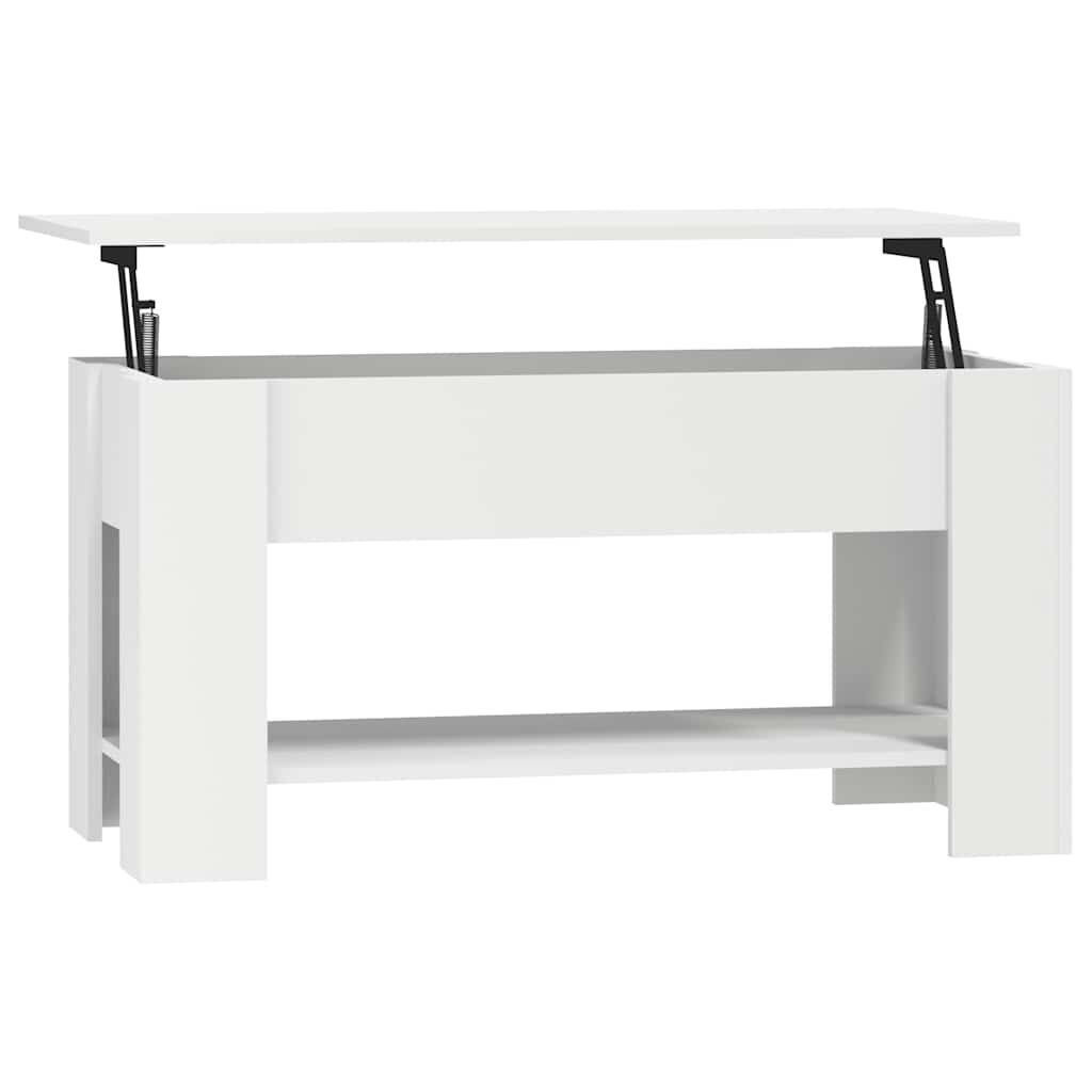 Table Basse Blanche Plateau Relevable – Rangement Caché