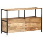 buffet bas manguier et métal noir sur fond clair