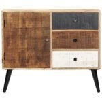 détail des trois teintes de tiroirs bois gris et blanchi