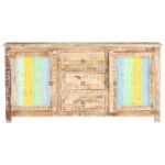 détail des bandes jaunes vertes et bleues peintes sur une porte