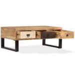 Table basse avec rangement bois massif – 3 tiroirs manguier, 90x50x35 cm – vue 2