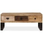 Table basse avec rangement bois massif – 3 tiroirs manguier, 90x50x35 cm – vue 3