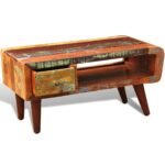 Table basse bois recyclé – Bord incurvé, 1 tiroir – vue 5