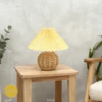 Lampe à Poser Rotin Abat-jour Plissé