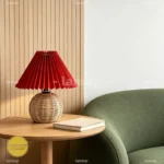 Lampe à Poser Rotin Abat-jour Plissé