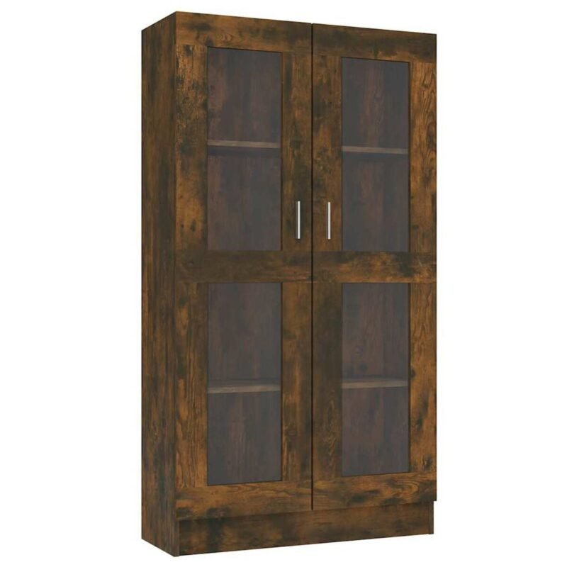 Armoire Vitrine en Verre et Bois — Chêne Fumé, 150 cm