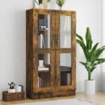 Armoire Vitrine en Verre et Bois — Chêne Fumé, 150 cm