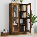 Armoire Vitrine en Verre et Bois — Chêne Fumé, 150 cm
