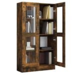 Armoire Vitrine en Verre et Bois — Chêne Fumé, 150 cm